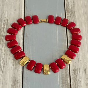Amazing Vintage Napier Statement Necklace w Red & Gold Tone Links Pat#
